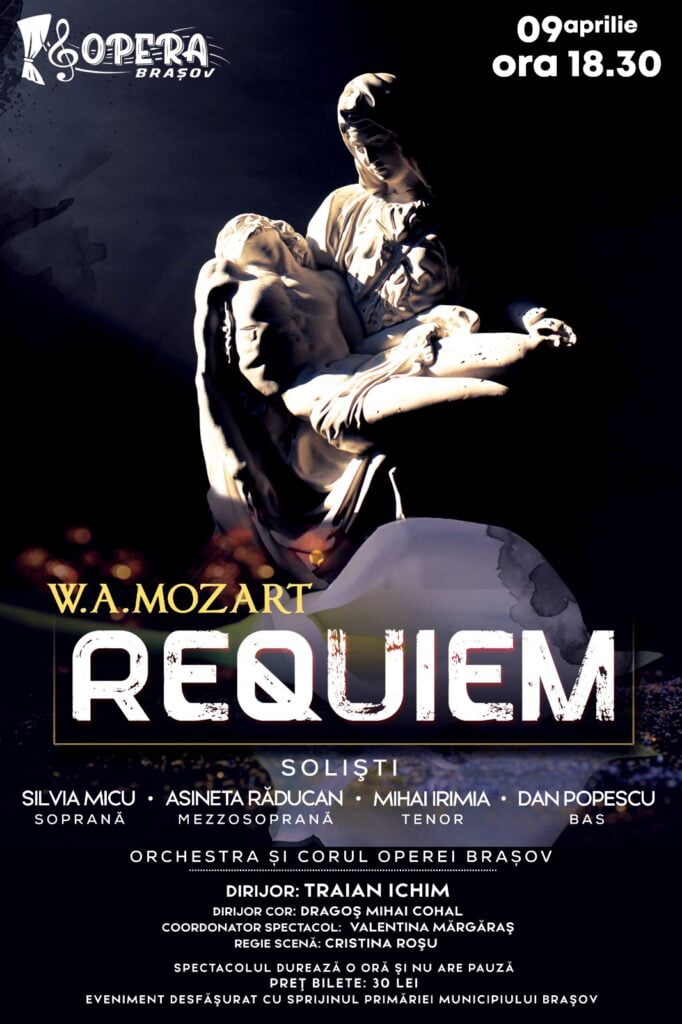 „Requiem” de W.A. Mozart și concertul „Cânt despre Lumina Învierii” susținut de cvintetul vocal Anatoly, în acest weekend, la Opera Brașov
