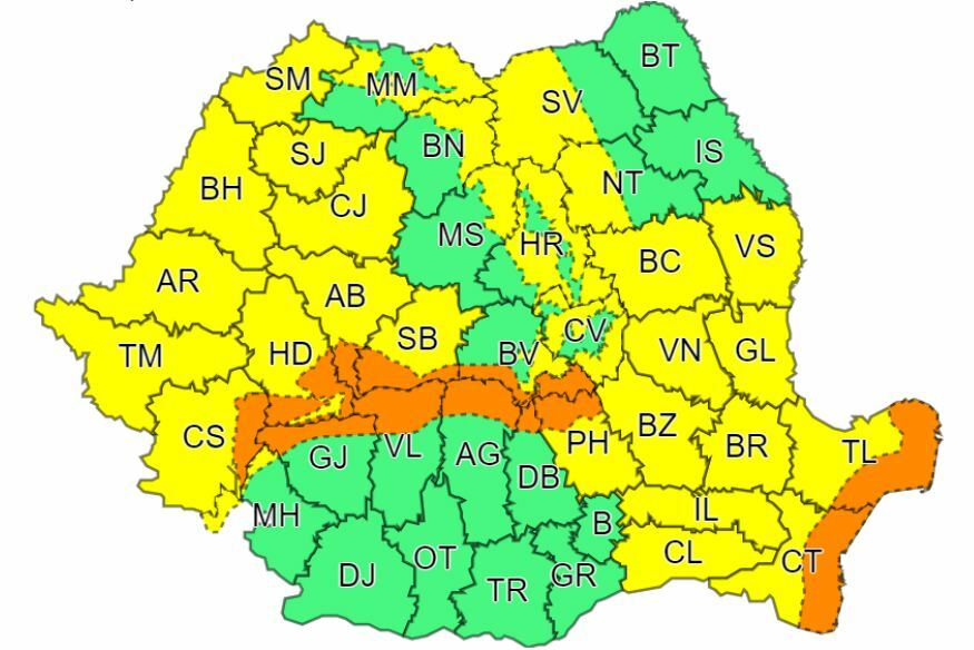 Brașovul, sub Cod galben și portocaliu de ninsori abundente și viscol până sâmbătă la ora 20.00